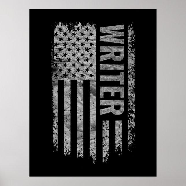 Poster Escritor Bandeira EUA Desgastada design (Frente)