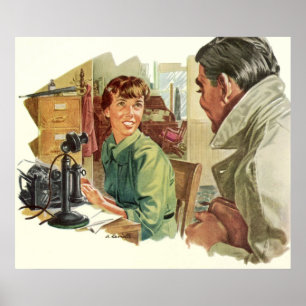 Poster Escritório de negócios vintage, CEO chefe e secret