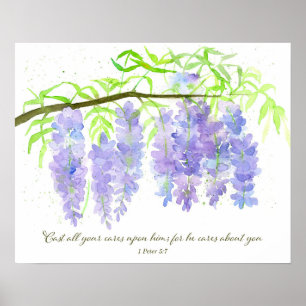 Poster Escritura 1 Pedro 5:7 Versículo Bíblico Flores de