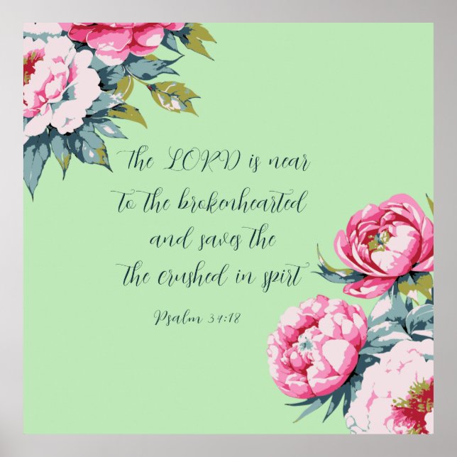Poster Escritura de Bíblia Floral Salm34:18 (Frente)