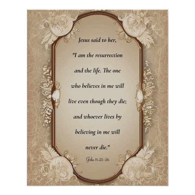 Pôster Escritura de ressurreição, John 11-25, 26 (Frente)