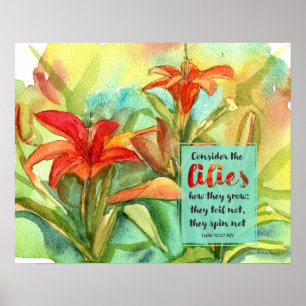 Poster Escritura do Jardim Lucas 12:27 Flores de Hemeroca