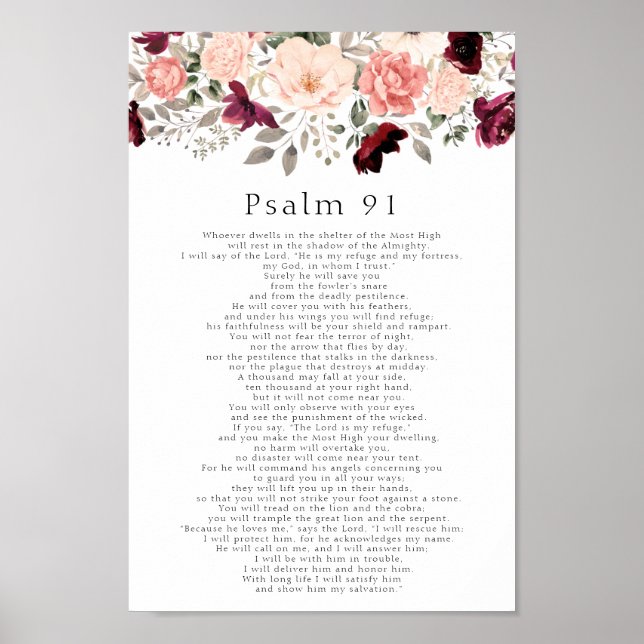 Poster Escritura Psalm 91 Borgonha Escamoteada (Frente)