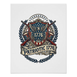 Pôster Escudo de Batalha Patriótico 1776 Símbolo Inspirad