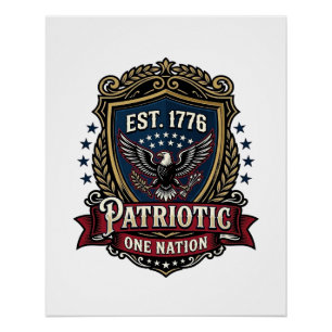 Pôster Escudo de Batalha Patriótico 1776 Símbolo Inspirad