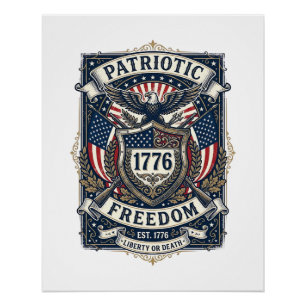 Pôster Escudo de Batalha Patriótico 1776 Símbolo Inspirad