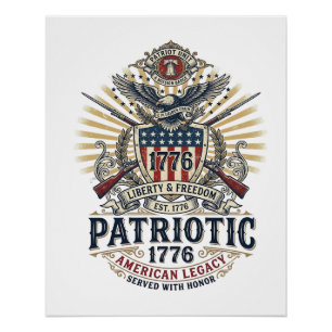Pôster Escudo de Batalha Patriótico 1776 Símbolo Inspirad