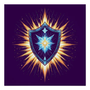 Pôster Escudo de Fantasia Épica com Explosão de Energia R