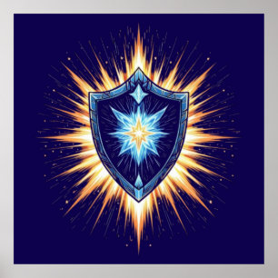 Poster Escudo de Fantasia Épica com Explosão de Energia R