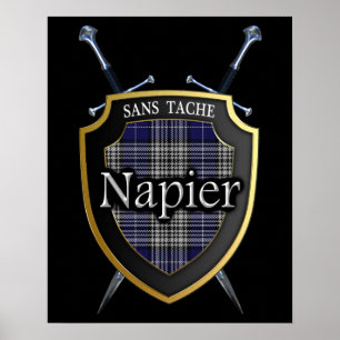 Pôster Escudo e Espadas do Clã Napier Tartan Escocês