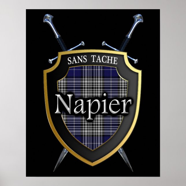 Pôster Escudo e Espadas do Clã Napier Tartan Escocês (Frente)