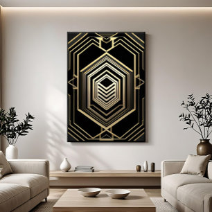 Poster Escudo Geométrico Preto Dourado Luxo