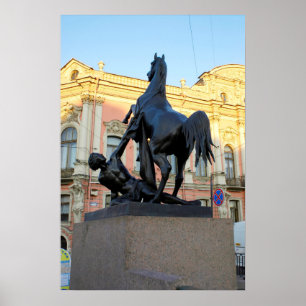 Pôster Esculpem a ponte de Anichkov na Rua. Petersburgo