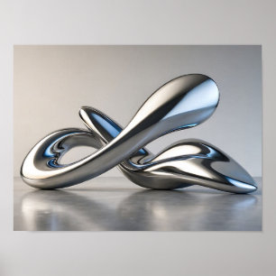 Poster Escultura 3D Abstrata de Metal Líquido Cromo