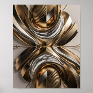 Poster Escultura abstrato Dourada e prateada