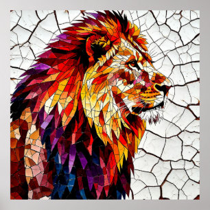 Poster Escultura Colorida do Leão Mosaico