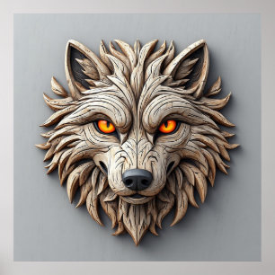 Poster Escultura de Arte de Lobo de Madeira com Padrões G