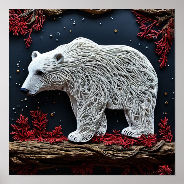 Poster Escultura de Arte de Urso Polar Majestoso com Bril (Frente)
