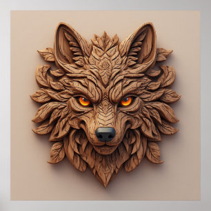 Poster Escultura de Arte em Madeira de Lobo com Padrões G