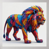 Escultura de Leão em Mosaico Colorido