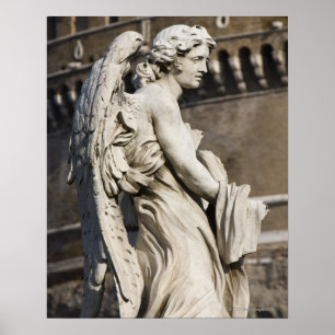 Pôster Escultura do anjo com vestuário e dados em Sant