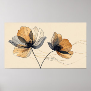 Poster Escultura Floral Branca em 3D em Relevo sobre M