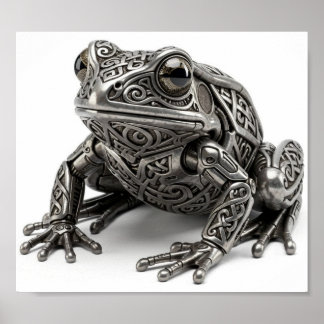 Poster Escultura Mecânica Intrincada de Sapo de Prata Cel
