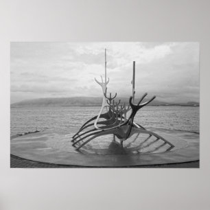 Poster Escultura Sun Voyager, Reykjavik, Islândia, P/B