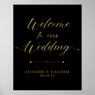 Poster Escuro Elegante Preto e Dourado Bem-vindo ao nosso