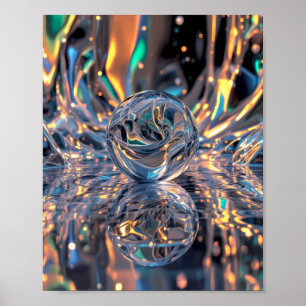 Poster Esfera de Vidro abstrato com Reflexões - Esfera de