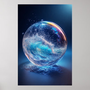Poster Esfera de Vidro Surreal com Ondas de Água Dinâmica