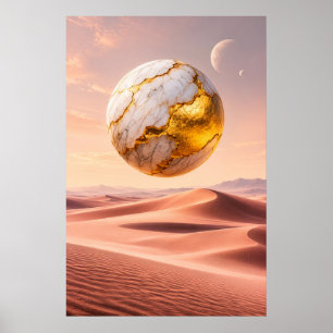 Poster Esfera Dourada Flutuante - Paisagem dos Sonhos do