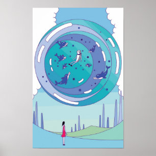 Poster Esfera flutuante com golfinhos nadando dentro dela
