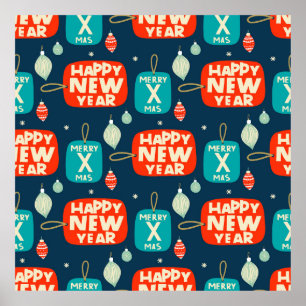 Poster Esferas de Natal e ornamentos, padrão de colheita 