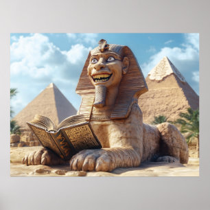 Poster Esfinge engraçado lendo o antigo livro no Egito