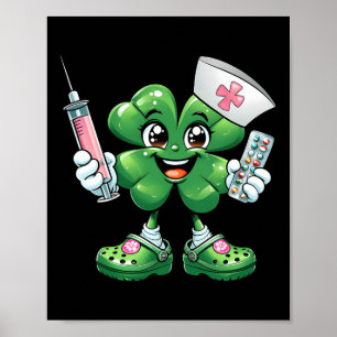 Poster Esfregue o Dia de São Patrício Enfermeira Trevo