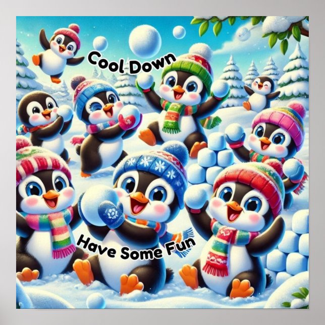 Poster Esfrie, Divirta-se - Batalha de Bolas de Neve de P (Frente)