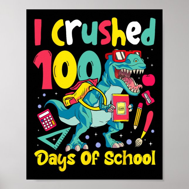 Poster Esmagei 100 Dias de Meninos Dinossauros Escolares (Frente)