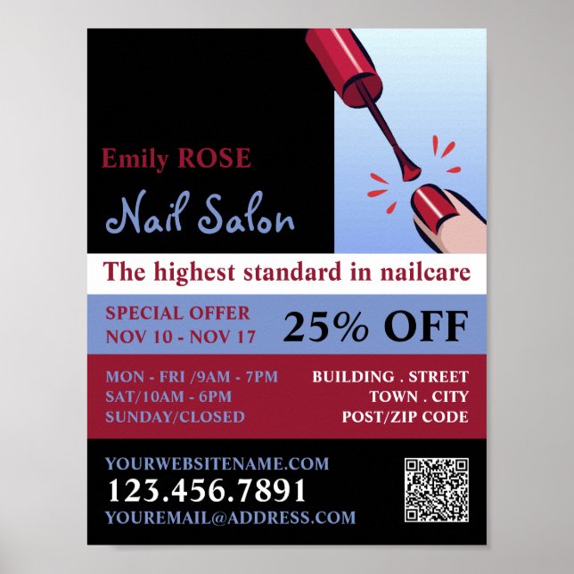 Poster Esmalte de Unha, Técnico de Unhas, Anúncio de Salã (Frente)