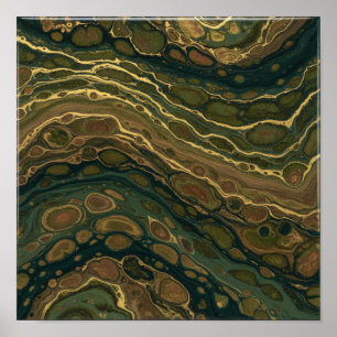 Poster Esmeralda & Ouro: Textura Abstrata Marmoreada Flui