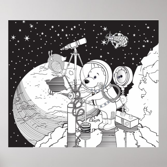Poster Espaço corante com um filhote de astronauta (Frente)
