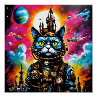 Pôster Espaço de Steampunk Cat II