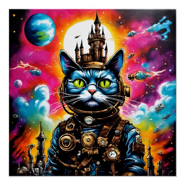 Pôster Espaço de Steampunk Cat II (Frente)