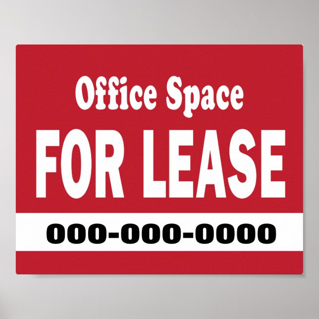 Poster Espaço do Office para Leasing em vermelho com núme (Frente)