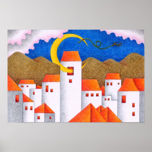Poster Espaço estranho, uma cidade da lua crescente. (Frente)