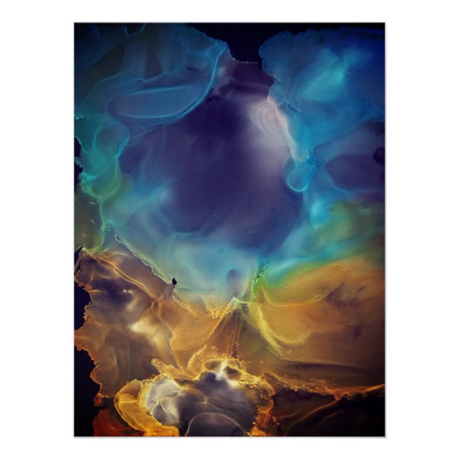 Pôster Espaço Nebula azul Amarelo Álcool Arte (Frente)