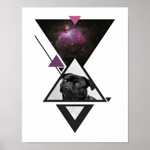 Poster Espaço - Pug Ideia De Presente De Cão Preto Par