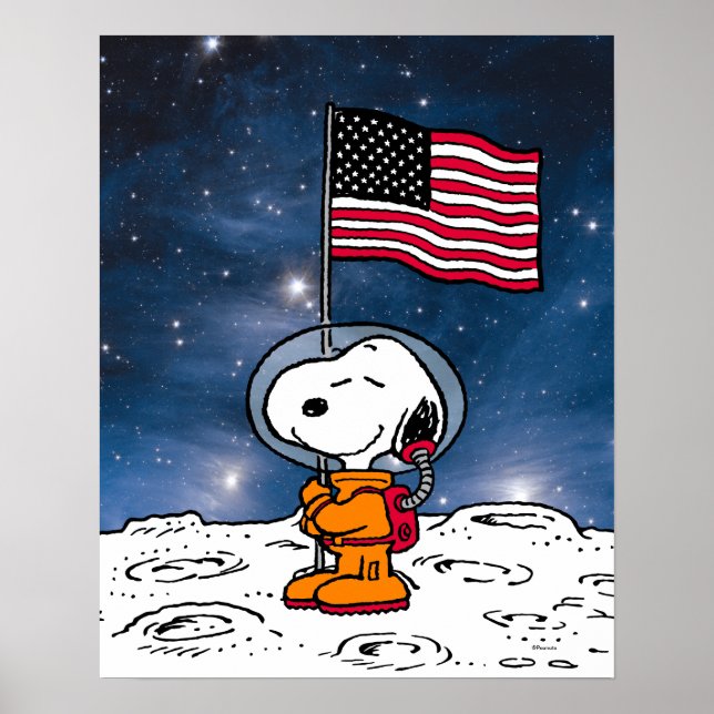 Poster ESPAÇO | Snoopy Com Astronauta De Bandeira (Frente)