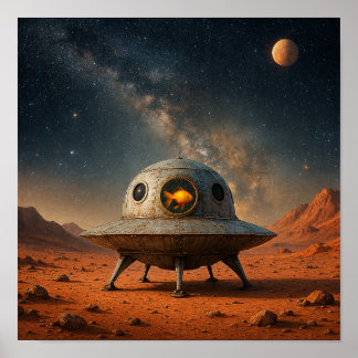 Poster Espaçonave alienígena com piloto peixinho