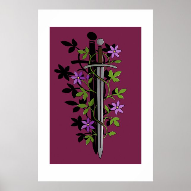 Poster Espada & Clematite – Lâmina Floral Medieval (Frente)